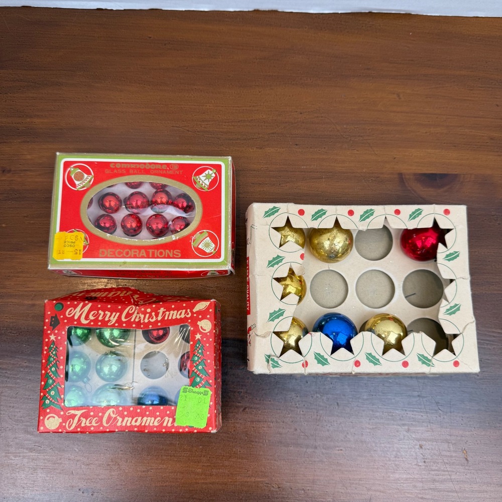 Vintage Glass Christmas Tree Ornaments Lot Commodore Japan Mixed Colors 3 Boxes
